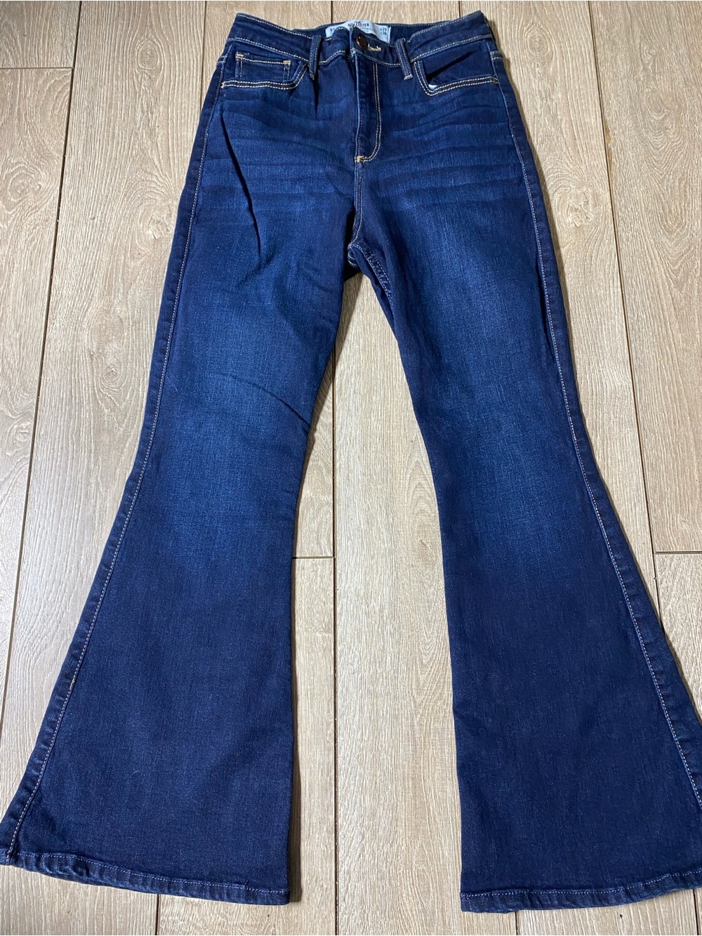 Hollister High Rise Flare Jeans Dark Wash Blue Stretch Denim Boho Y2K Sz 9S (29)